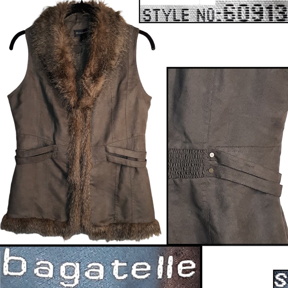 Suede vest w/faux fur trim